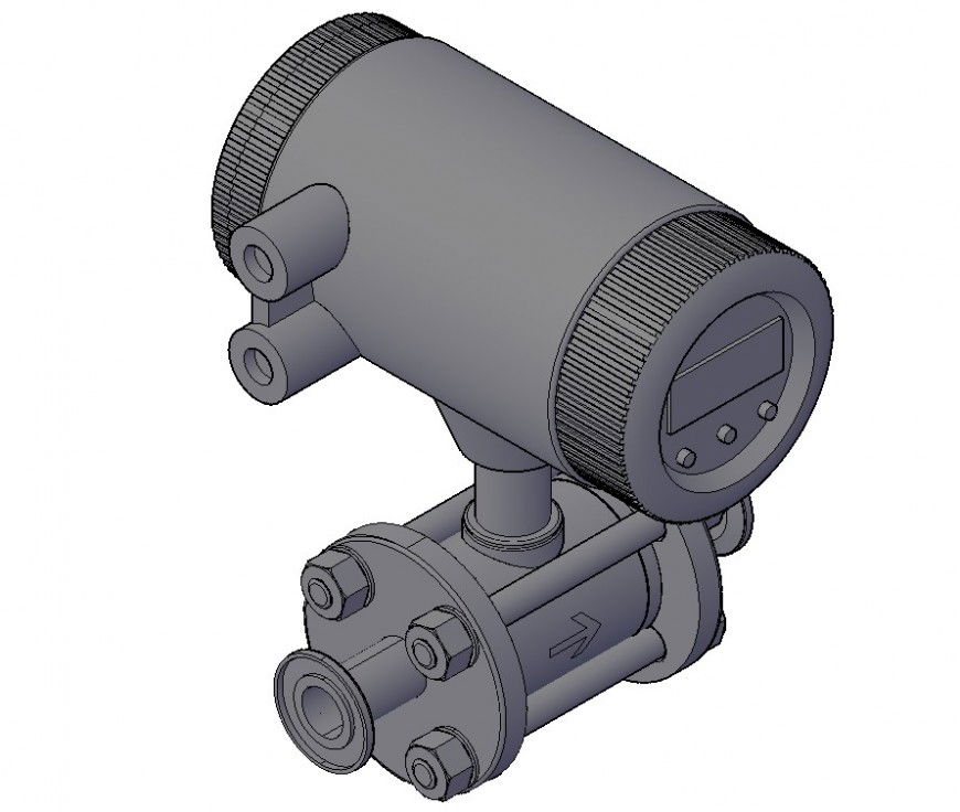 Dynamic flow-meter 3d elevation block drawing details dwg file