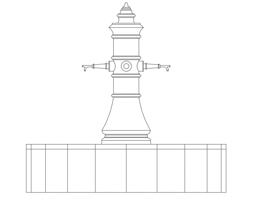 Dynamic garden fountain front elevation cad drawing details dwg file