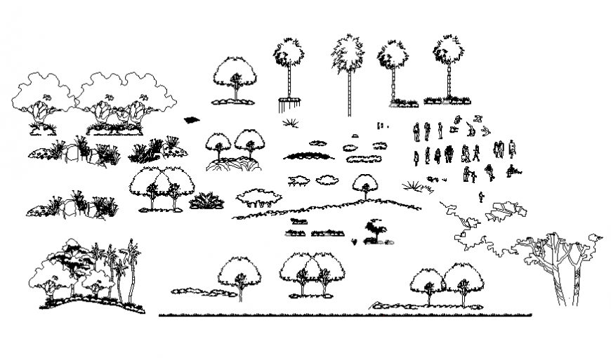 Dynamic hill tree and plants blocks cad drawing details dwg file