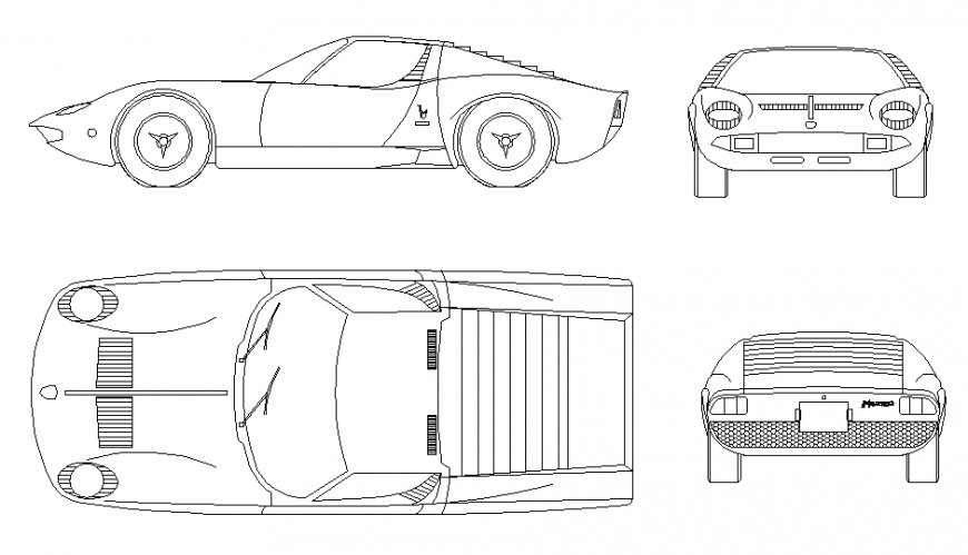 Dynamic Lamborghini miura car all sided elevation cad block details dwg file