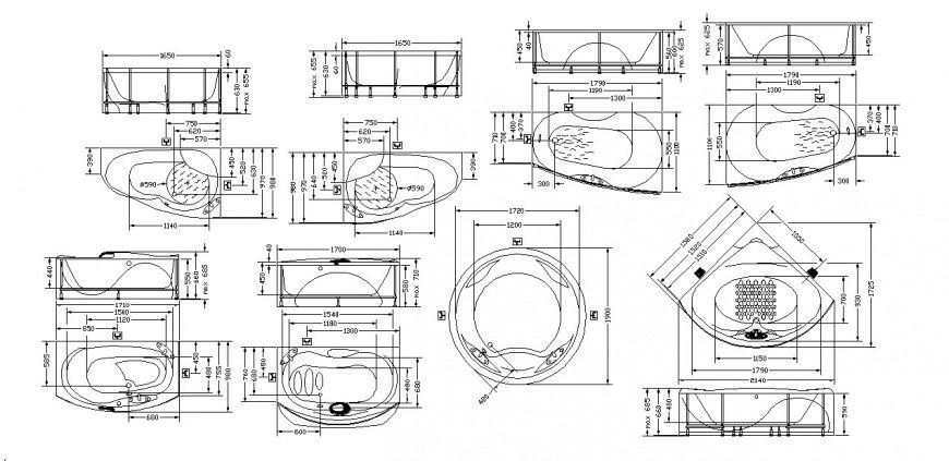 Dynamic latest bathtub elevation blocks with dimensions dwg file