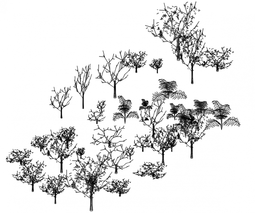 Dynamic multiple assorted tree elevation 3d blocks cad drawing details dwg file