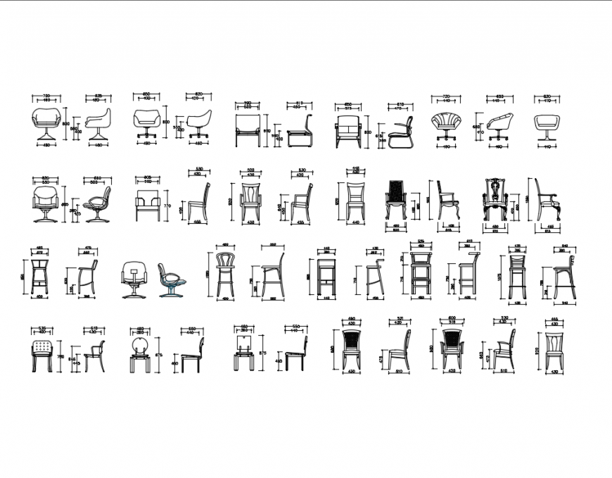 Dynamic multiple chairs elevation cad blocks details dwg file