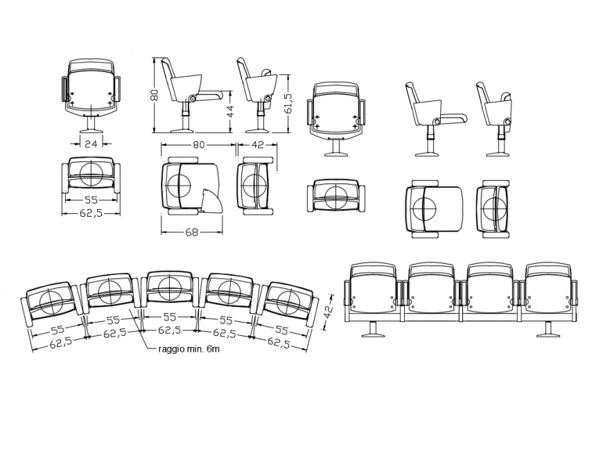 Dynamic multiple conference chairs 2d cad elevation blocks dwg file