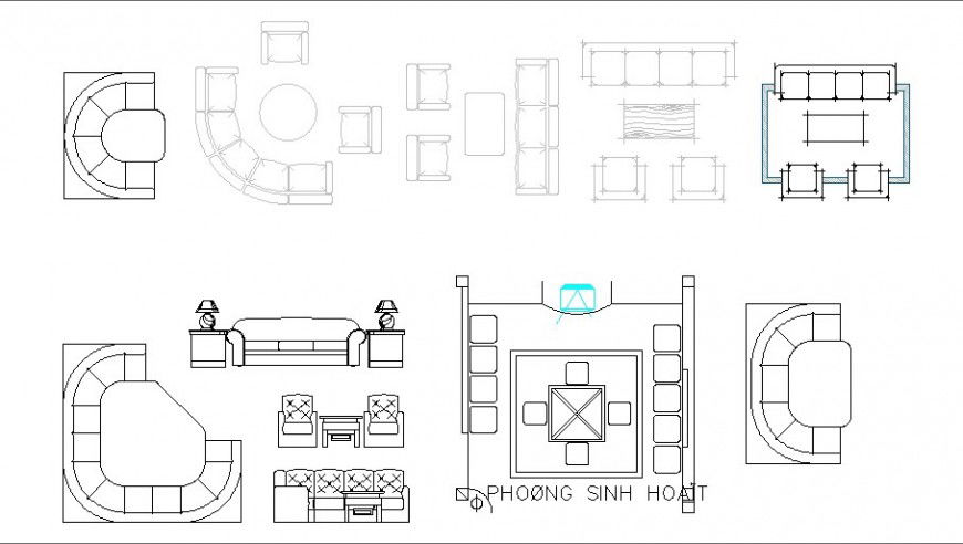 Dynamic multiple drawing room furniture blocks dwg file