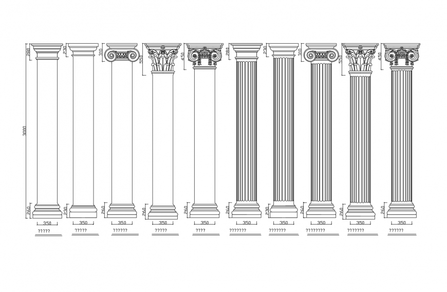 Dynamic multiple European column blocks cad drawing details dwg file