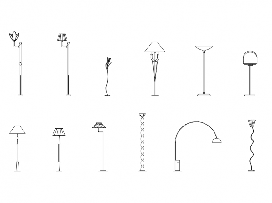 Dynamic multiple floor light lamps cad blocks details dwg file