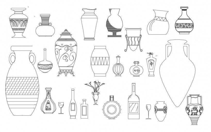 Dynamic multiple flower pots elevation blocks cad drawing details dwg file