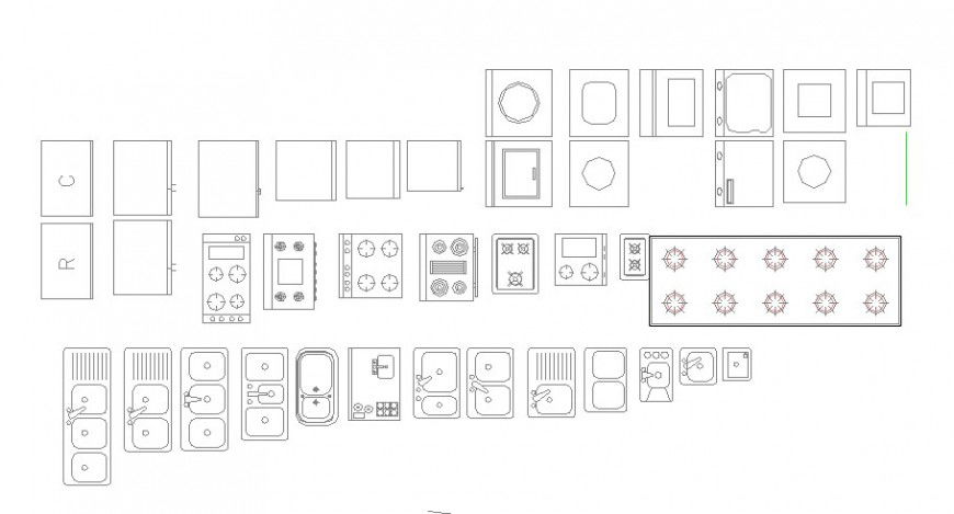 Dynamic multiple kitchen furniture blocks details dwg file