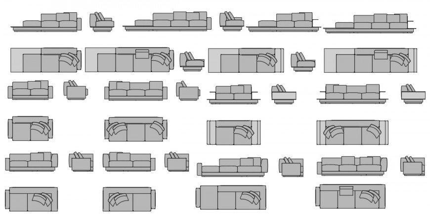 AutoCAD Sofa Set Elevation 2D Blocks Drawing in DWG file 