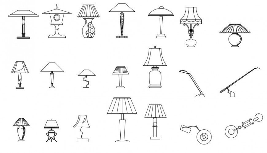 Dynamic multiple table lamp elevation block drawing details dwg file