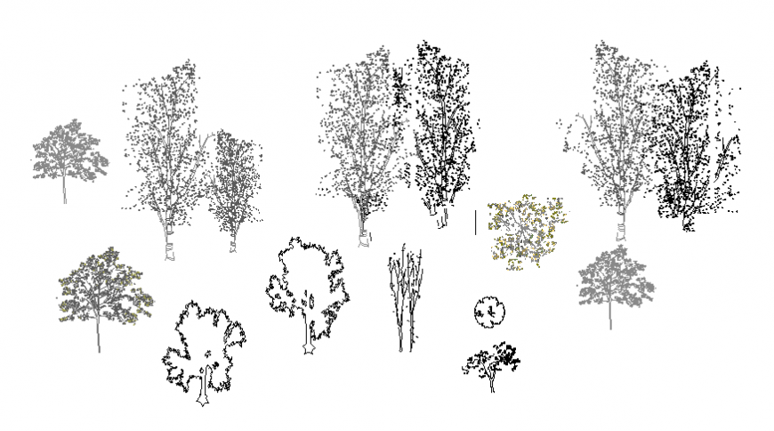 Dynamic multiple tree blocks cad drawing details dwg file