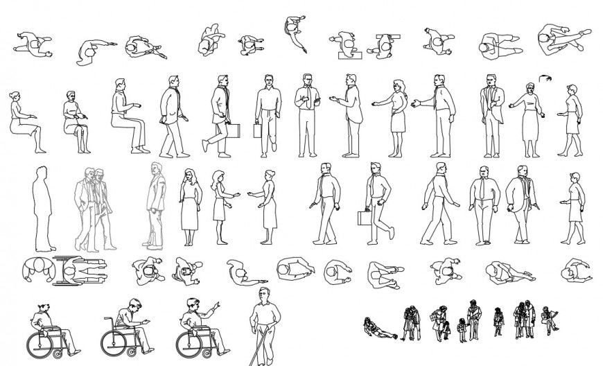 Dynamic office and common people 2d blocks details dwg file