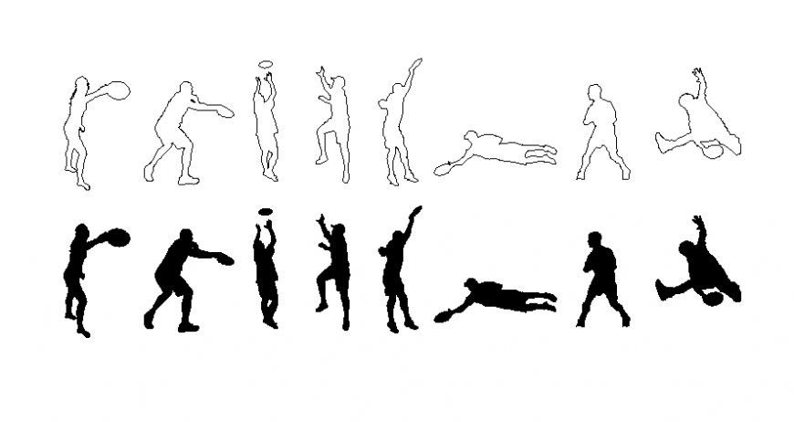 Dynamic people frisbee blocks cad drawing details dwg file