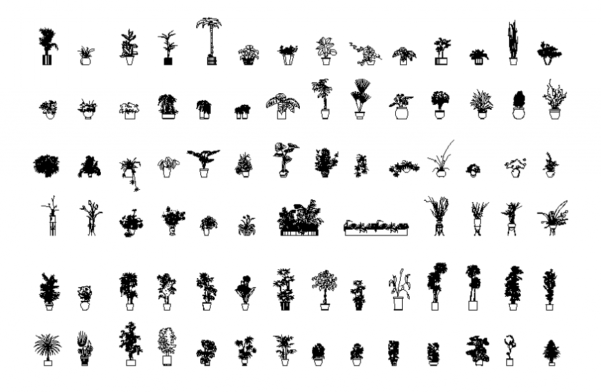 Dynamic potted tree plants elevation blocks cad drawing details dwg file