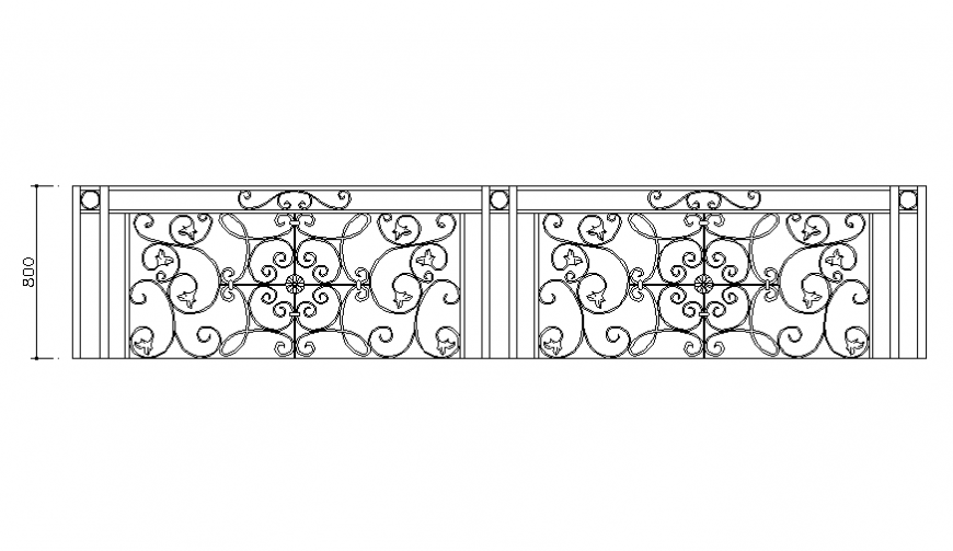 Dynamic railing block front view cad drawing details dwg file
