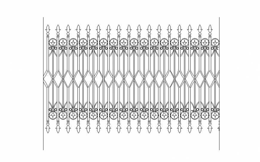 Dynamic railing front elevation cad block details dwg file
