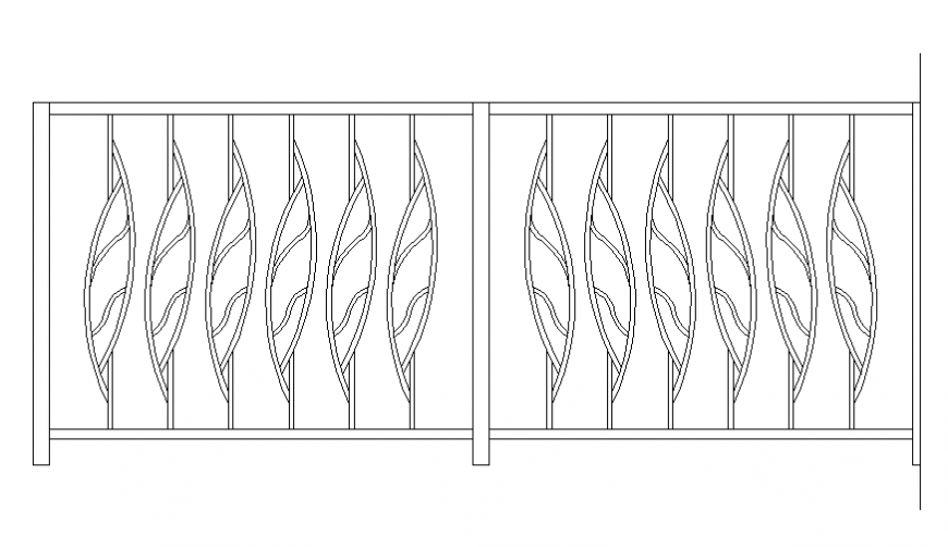 Dynamic railing wooden front elevation cad block details dwg file