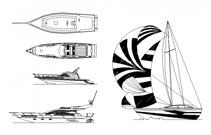 Dynamic sailing boat and yatch blocks cad drawing details dwg file