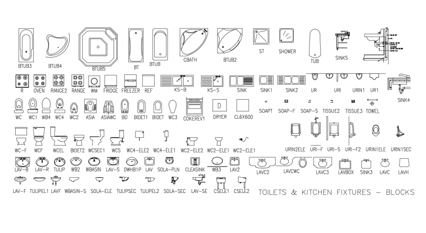 Dynamic Sanitary and Kitchen Ware 2D CAD Blocks DWG Drawing File