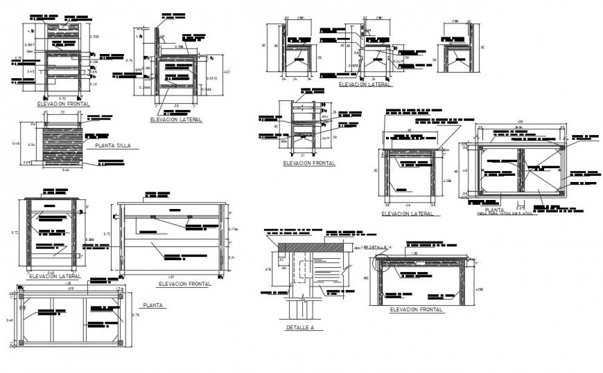 Dynamic school furniture elevation, section and plan details dwg file