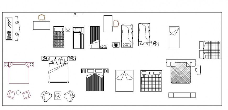 Dynamic single and double bed and furniture blocks details dwg file