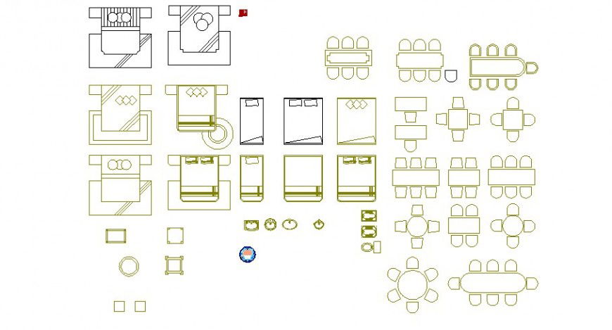 Dynamic single bed, double beds, dining tables and hotel furniture blocks dwg file