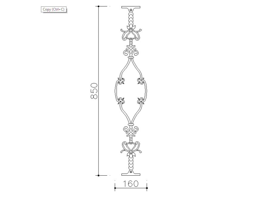 Dynamic single railing block cad drawing details dwg file