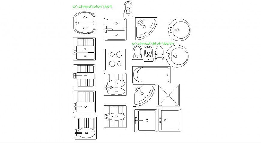 Dynamic sinks, toilet sheet and sanitary equipment blocks cad drawing details dwg file