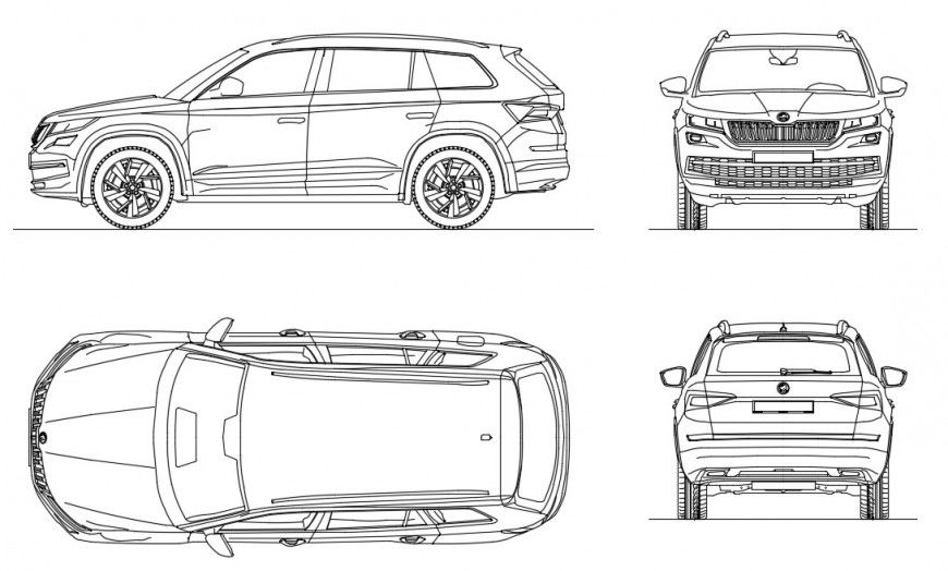 Dynamic skoda kodiaq car all sided elevation cad block details dwg file
