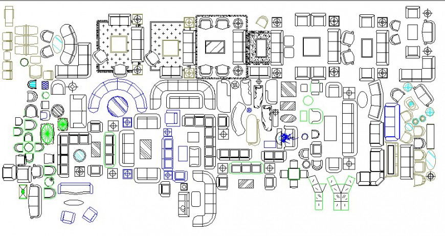 Dynamic sofa sets and drawing room furniture blocks dwg file