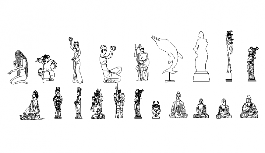 Dynamic statue blocks cad drawing details dwg file