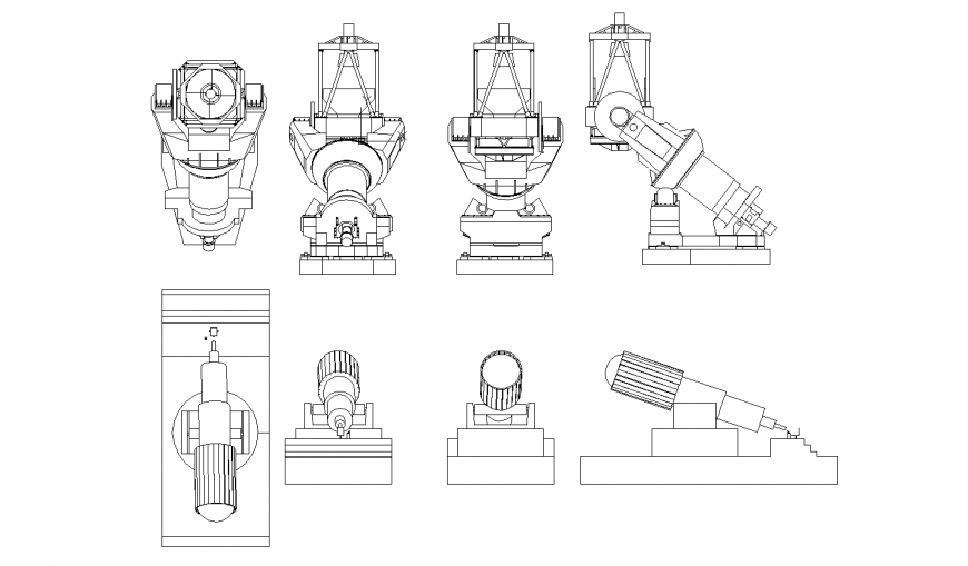 Dynamic telescope elevation and section cad block details dwg file