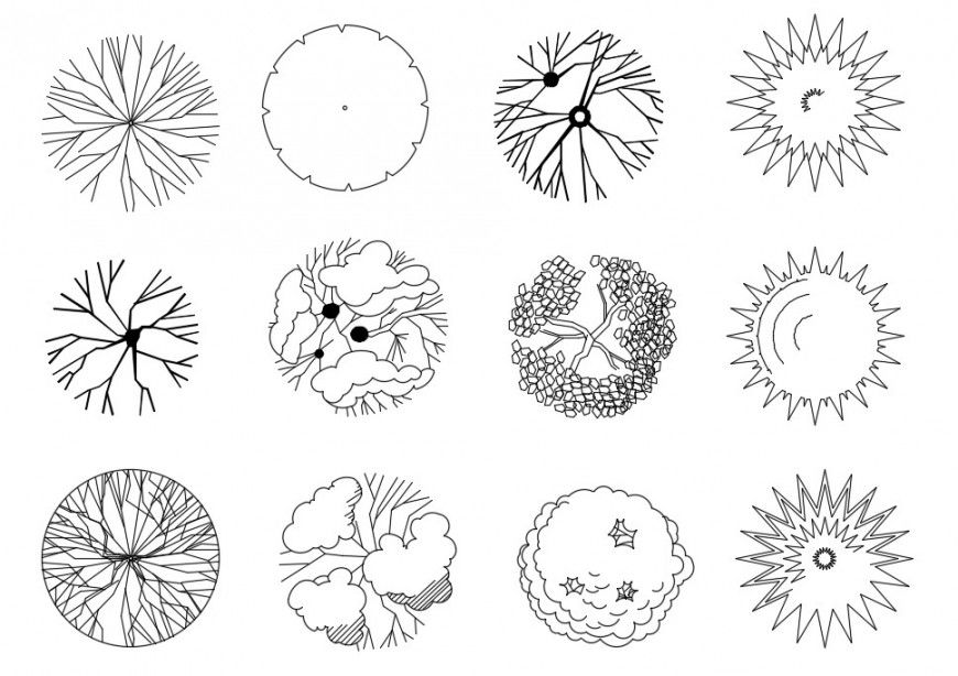 Dynamic tree plant elevation 2d blocks drawing details dwg file