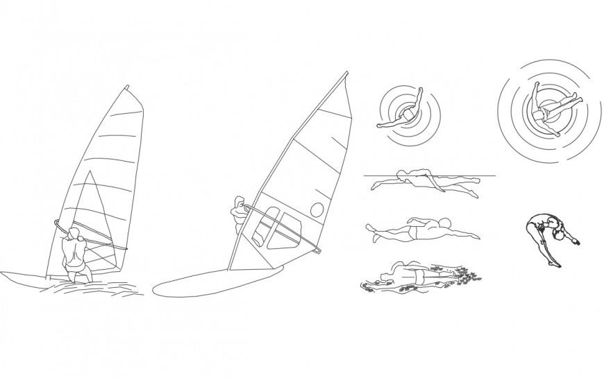 Dynamic water activity sport people blocks cad drawing details dwg file