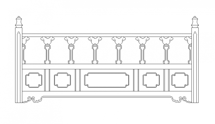 Dynamic wooden railing cad drawing details dwg file