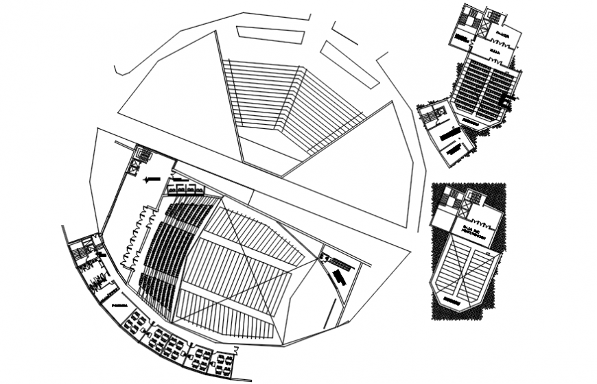 E-community center and hall ground floor distribution plan details dwg file