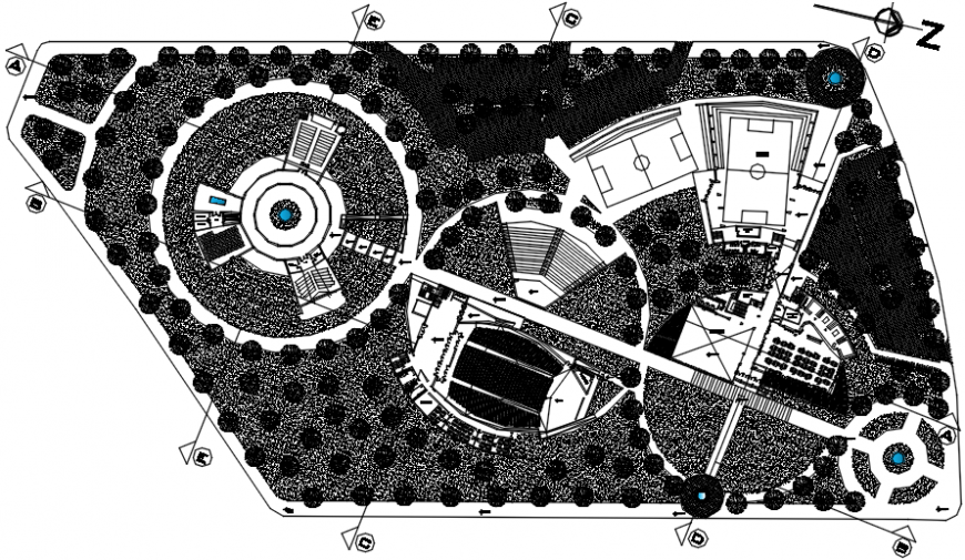 E-community park landscaping structure cad drawing details dwg file