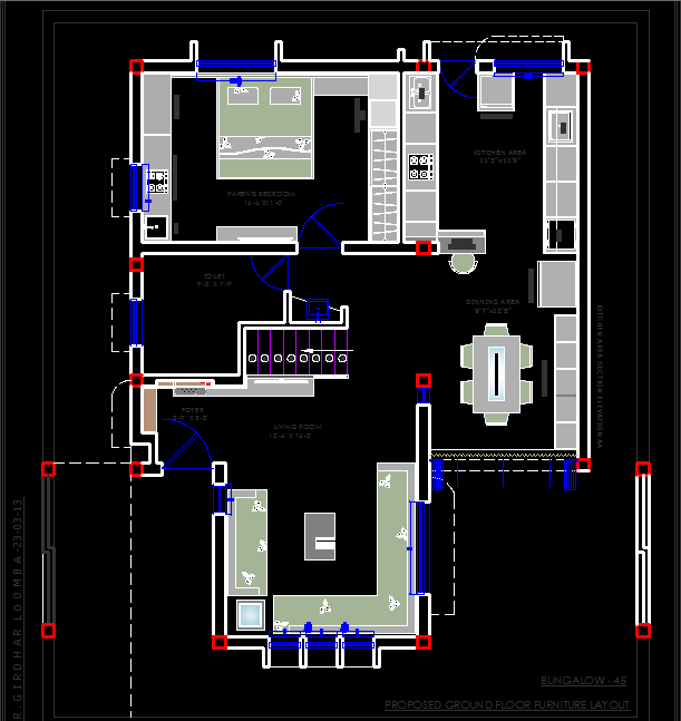 Elegant Bungalow Design 2D CAD Drawing for Architectural Plans