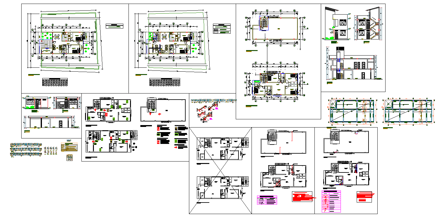 Modern Duplex Home AutoCAD Design with Floor Plans and Elevation Views