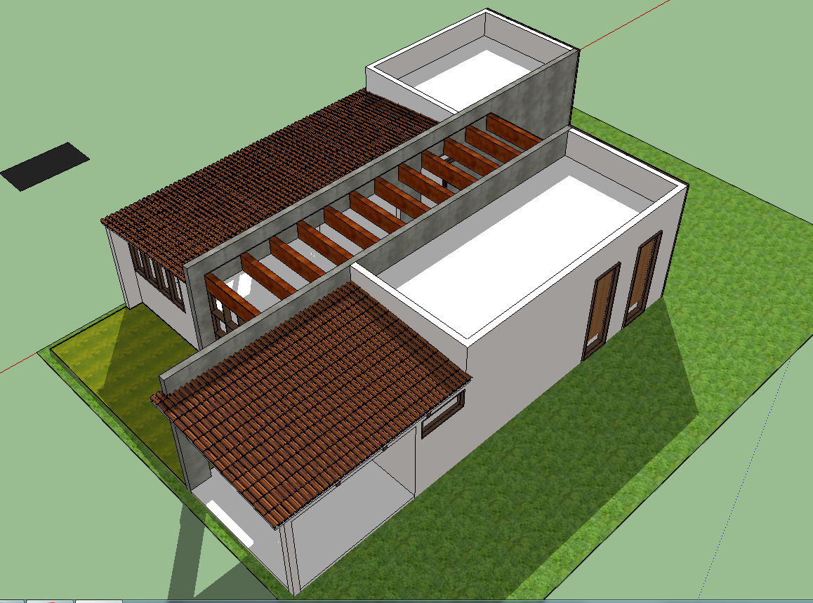 Modern 3D Residential House with Sloping Roof and Courtyard Design