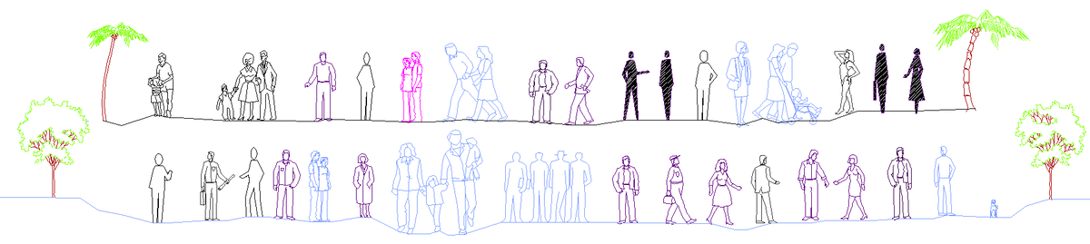 People Block Drawing with Human Height Scale for Layout Planning