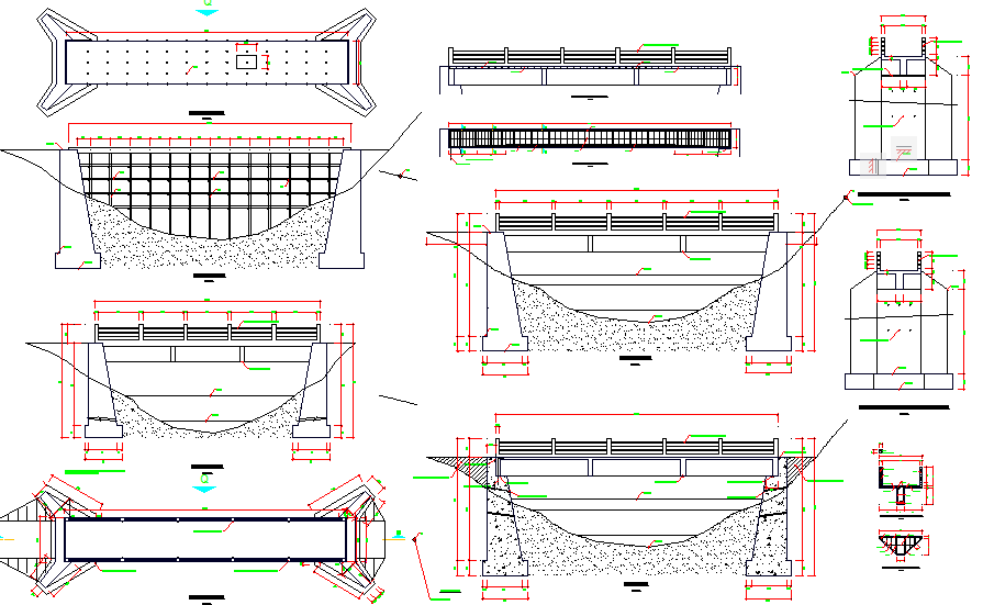 Bridge with Beam Detail AutoCAD DWG Drawing Including Sections