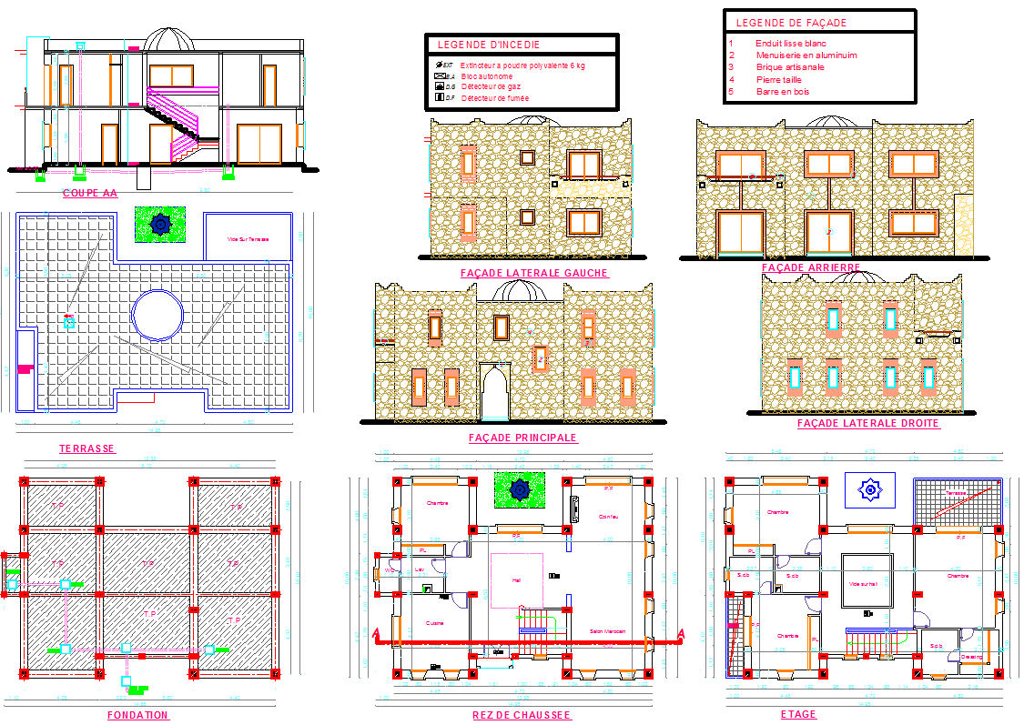 Modern Villa Architectural CAD Layout with Detailed DWG Floor Plans