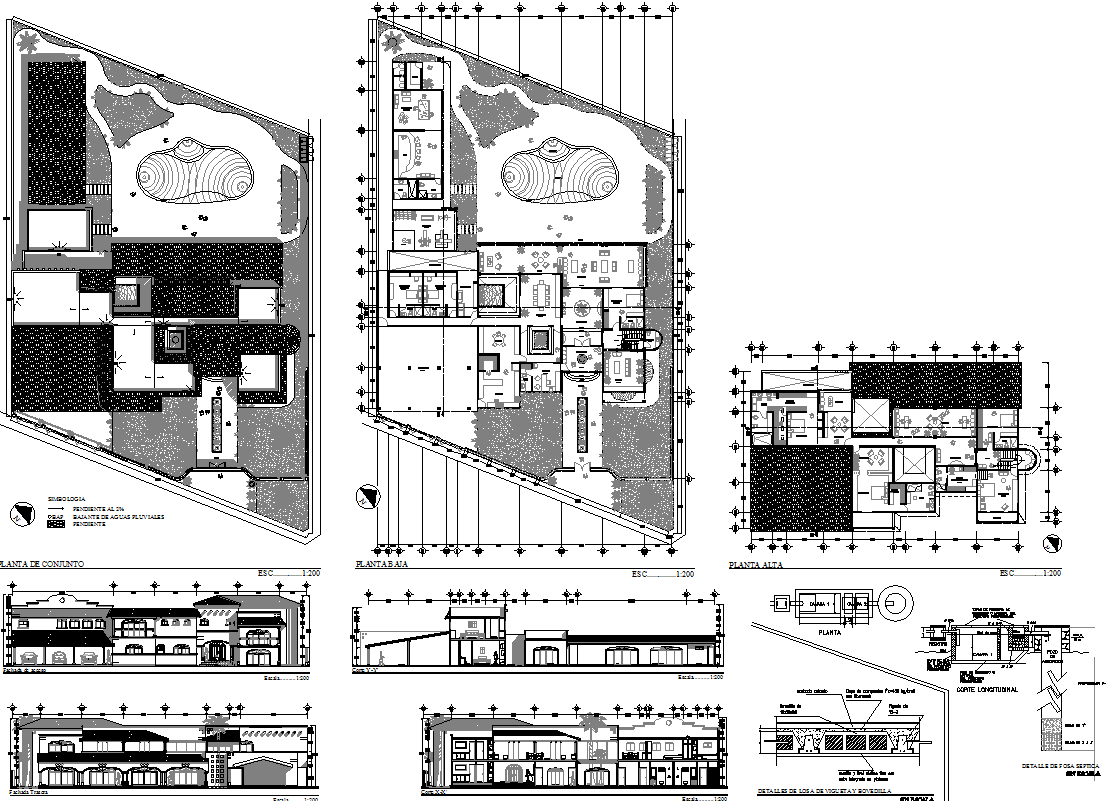 Luxurious Residence CAD Drawing with Plans Elevations and Sections