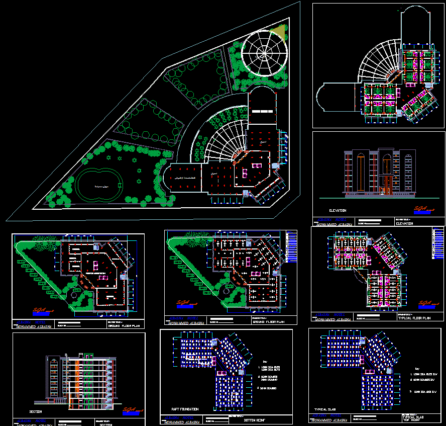 Basha Hotel CAD File with Complete 2D Architectural Design Drawings