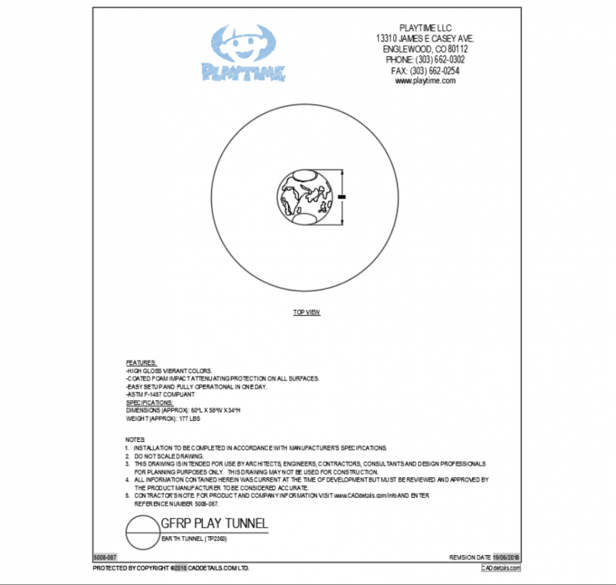 Earth tunnel top view play equipment cad block design dwg file