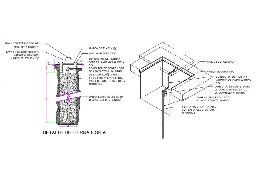 Earthing wire detail 2d view CAD electrical block autocad file