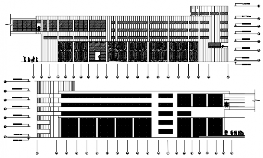 East and west side elevation of hotel auto cad file