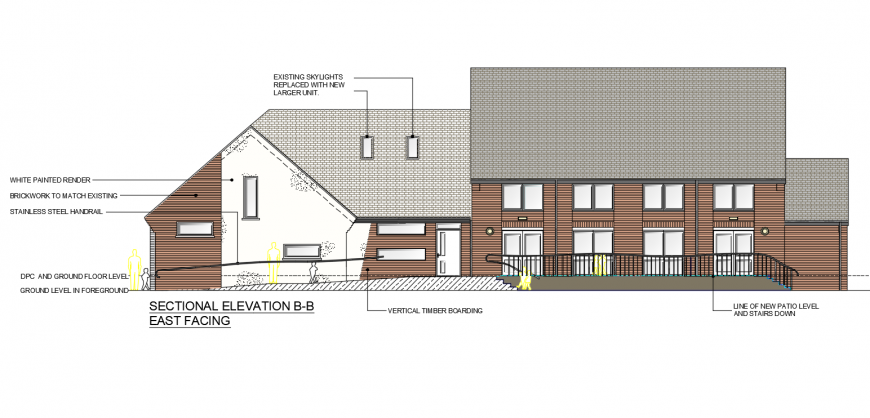 East facing sectional elevation details for school dwg file